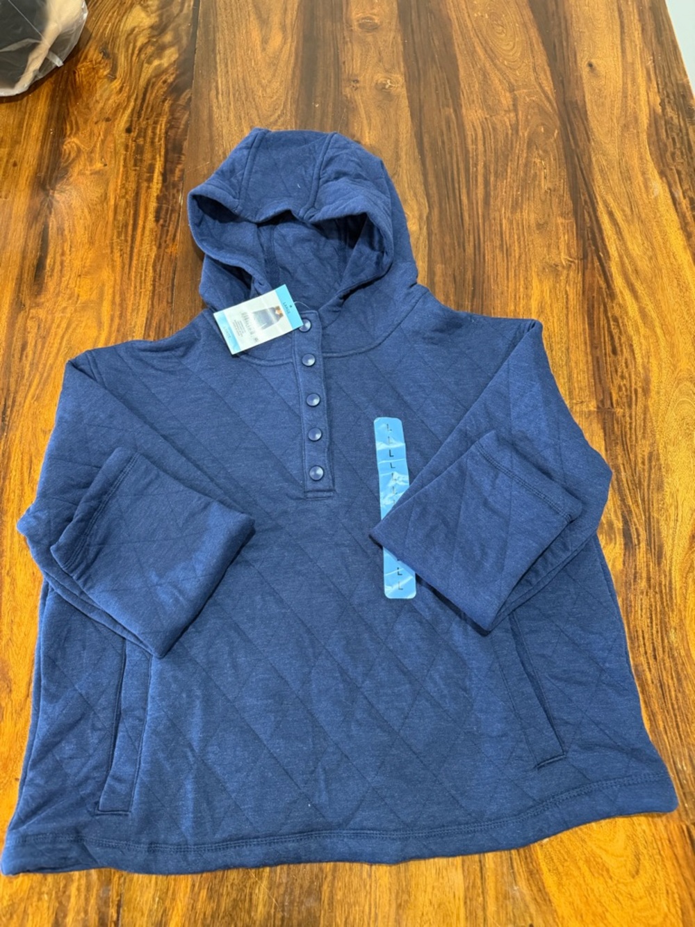 NWT Lands End Quilted Hooded Pullover Sweater - Navy
